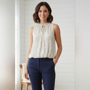 Size L Max Studio Black Polka Dot Sleeveless White Top